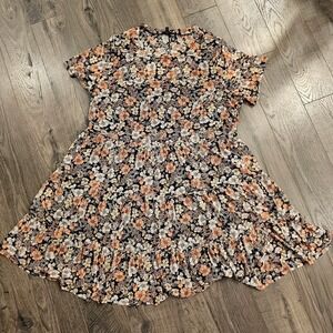Women's 2X Floral Print Short Sleeve Tiered Ruffle Hem Casual Sun Dress Fall